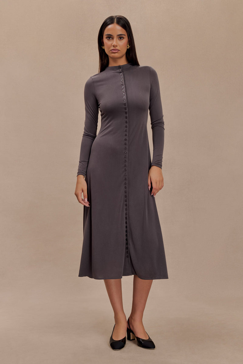 Mélanie - Robe midi en jersey écru - Anthracite