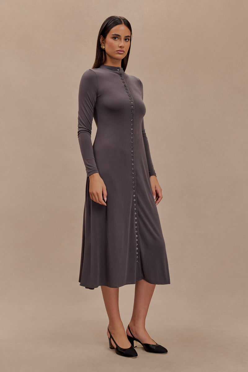 Mélanie - Robe midi en jersey écru - Anthracite