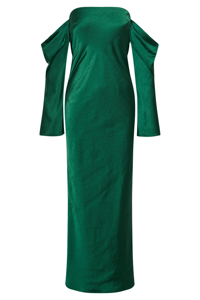 Vee - Robe mi-longue en satin à épaules dénudées - Emeraude